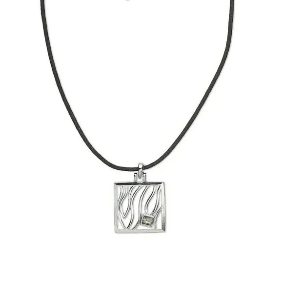 Artsy Paua Abalone Shell Silver Platinum Plated Square Pendant Necklace - Picture 1 of 2